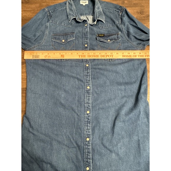 Wrangler Pearl Snap Button Down Denim Dress Western Country Cowgirl Medium - Picture 6 of 7